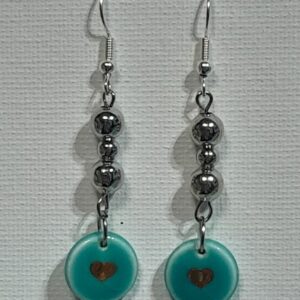 Metal Round Bead with Heart Earrings