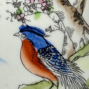 Vintage Japanese Chocolate Pot Hand Painted Blue Bird Cherry Blossom Tree and Landscape