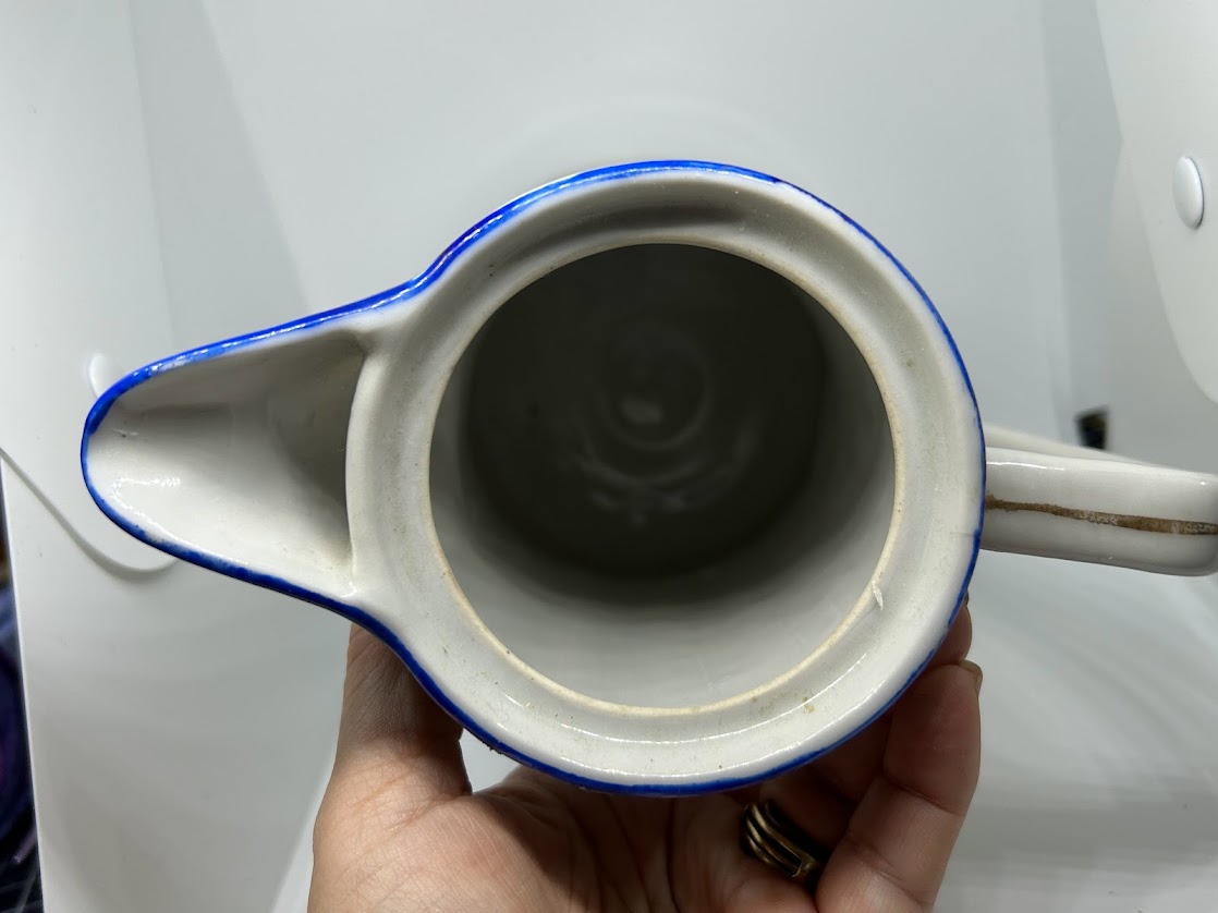 Vintage Japanese Chocolate Pot Hand Painted Blue Bird Cherry Blossom Tree and Landscape - Image 2