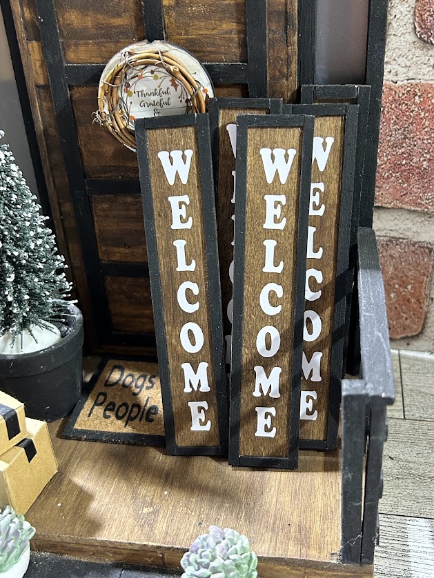 Dollhouse Miniature Welcome Sign Porch Door Wood Board Farmhouse Rustic Scale 1:12